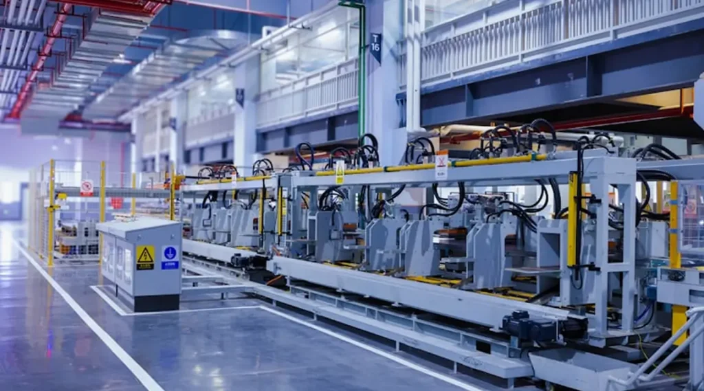 Industrial factory floor with manufacturing machinery